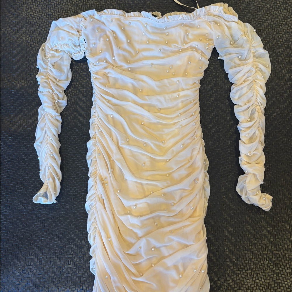 Elegant Cream Ruched Dress